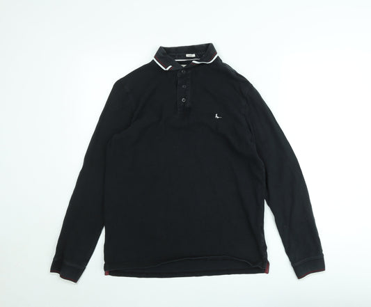 Jack Wills Men's Black Long Sleeve Polo Shirt Size M Cotton Classic Fit