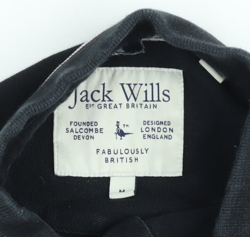 Jack Wills Men's Black Long Sleeve Polo Shirt Size M Cotton Classic Fit