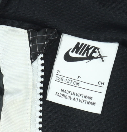 Nike Boys Black Check Windbreaker Jacket Size 8-9 Years Hooded Zip Up