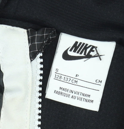 Nike Boys Black Check Windbreaker Jacket Size 8-9 Years Hooded Zip Up