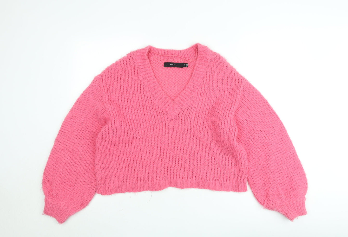 Vero Moda Women Pink Chunky Knit V-Neck Pullover Jumper Size M