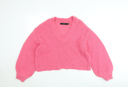 Vero Moda Women Pink Chunky Knit V-Neck Pullover Jumper Size M