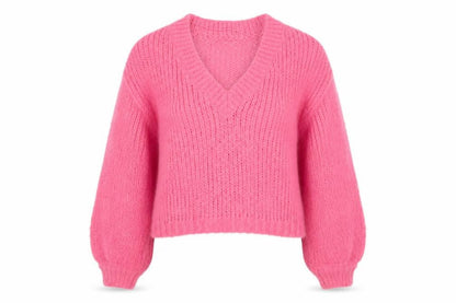 Vero Moda Women Pink Chunky Knit V-Neck Pullover Jumper Size M