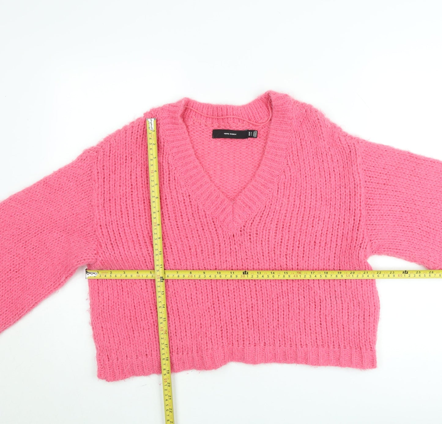 Vero Moda Women Pink Chunky Knit V-Neck Pullover Jumper Size M