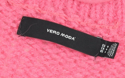 Vero Moda Women Pink Chunky Knit V-Neck Pullover Jumper Size M