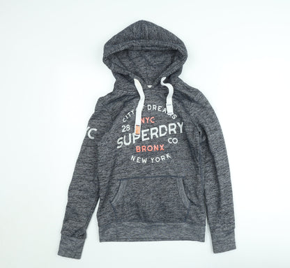 Superdry Womens Grey Pullover Hoodie XS Graphic Print Bronx NYC