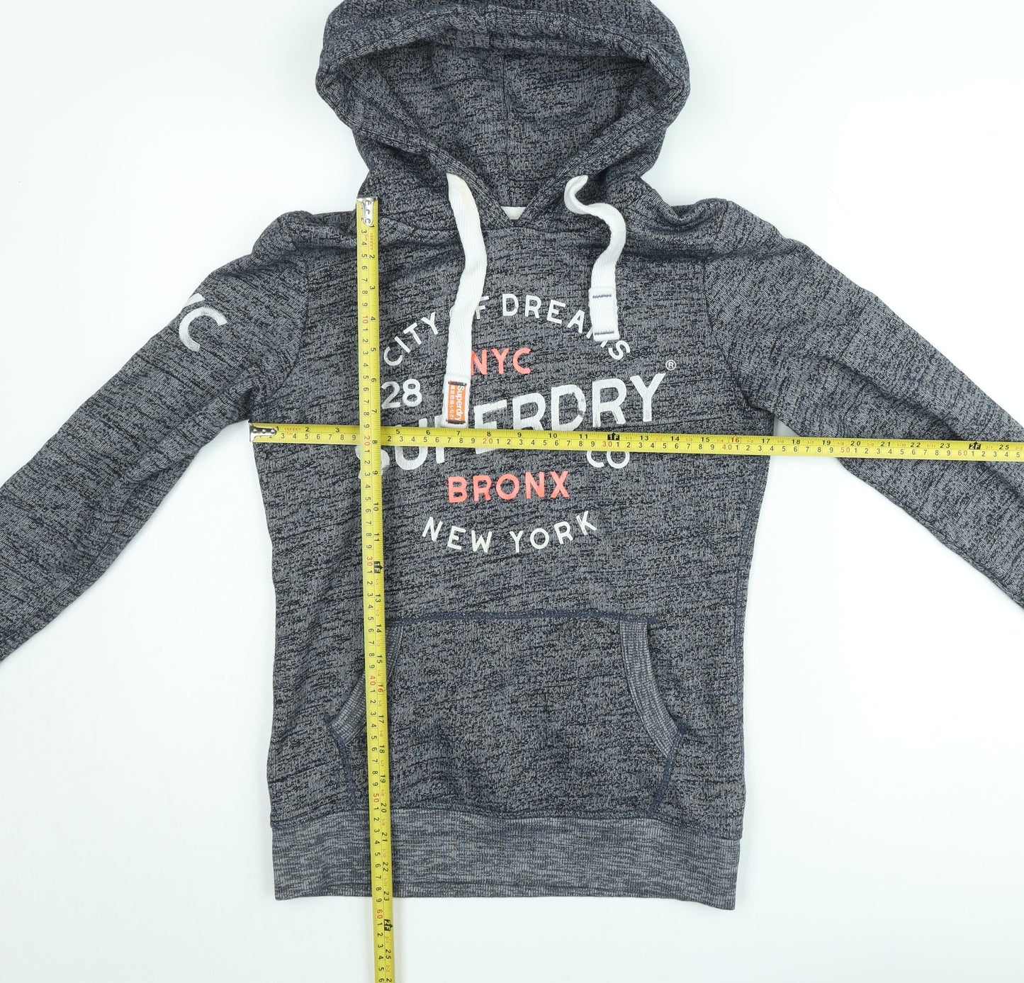 Superdry Womens Grey Pullover Hoodie XS Graphic Print Bronx NYC