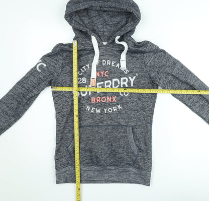 Superdry Womens Grey Pullover Hoodie XS Graphic Print Bronx NYC