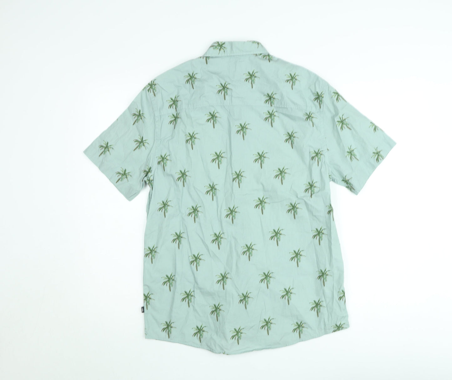 America Today Men's Green Palm Print Short Sleeve Button-Up Shirt Medium
