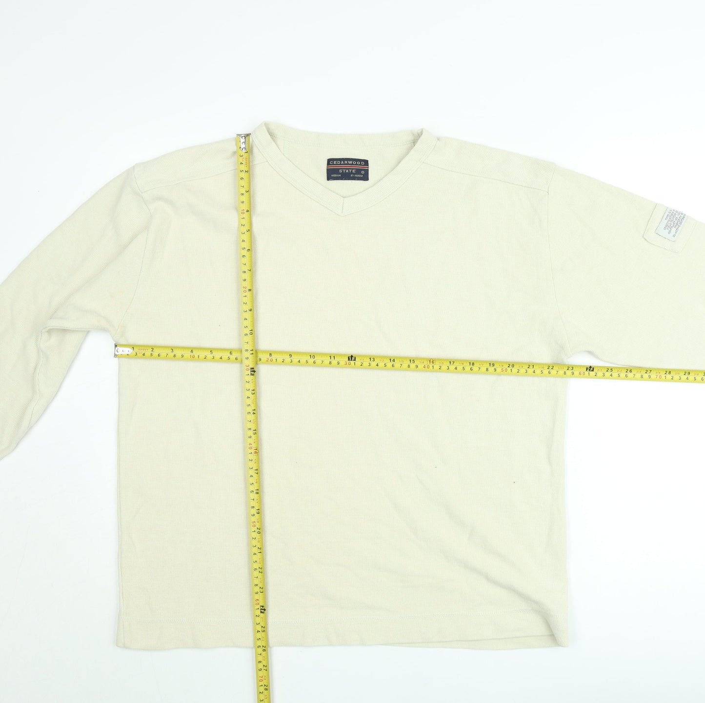 Cedarwood State Men's Beige Cotton V-Neck Jumper Size M