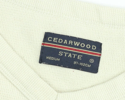 Cedarwood State Men's Beige Cotton V-Neck Jumper Size M
