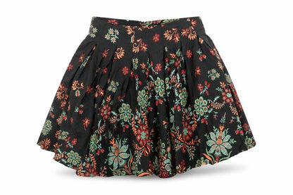 Front view of French Connection Women's Black Floral A-Line Short Skirt, size 8