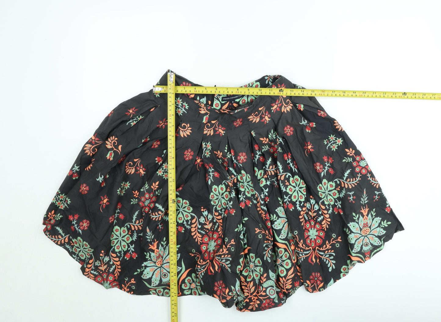 French Connection Women's Black Floral A-Line Short Skirt Size 8