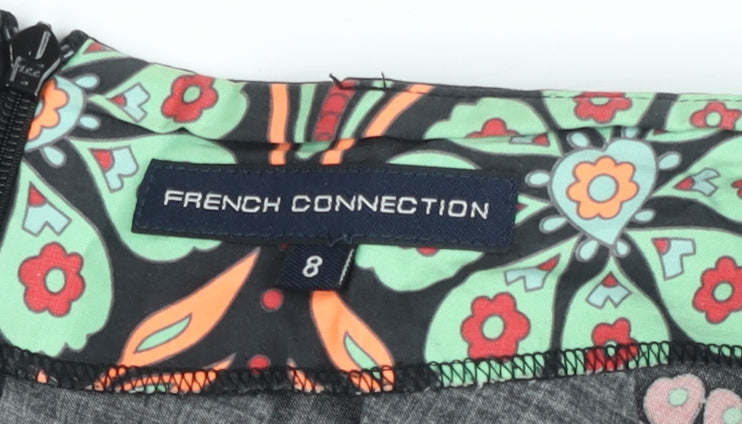 French Connection Women's Black Floral A-Line Short Skirt Size 8