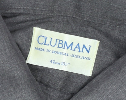 Clubman Men's Grey Long Sleeve Button-Up Shirt 18.5” Classic Fit