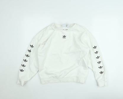 Adidas Women’s White Crew Neck Sweatshirt Size 8 Logo Print Pullover