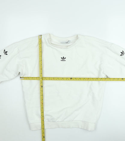 Adidas Women’s White Crew Neck Sweatshirt Size 8 Logo Print Pullover
