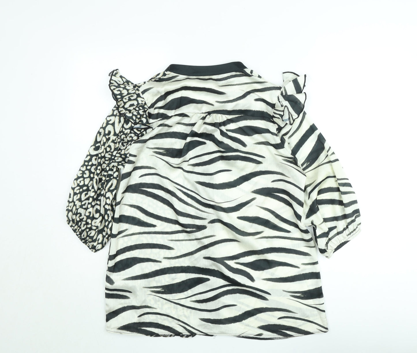 Kaleidoscope Women Black Animal Print Ruffle 3/4 Sleeve Blouse Size 10
