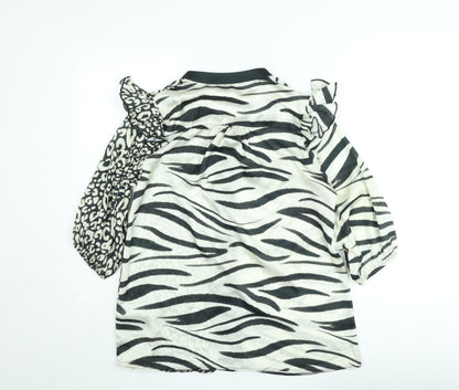 Kaleidoscope Women Black Animal Print Ruffle 3/4 Sleeve Blouse Size 10