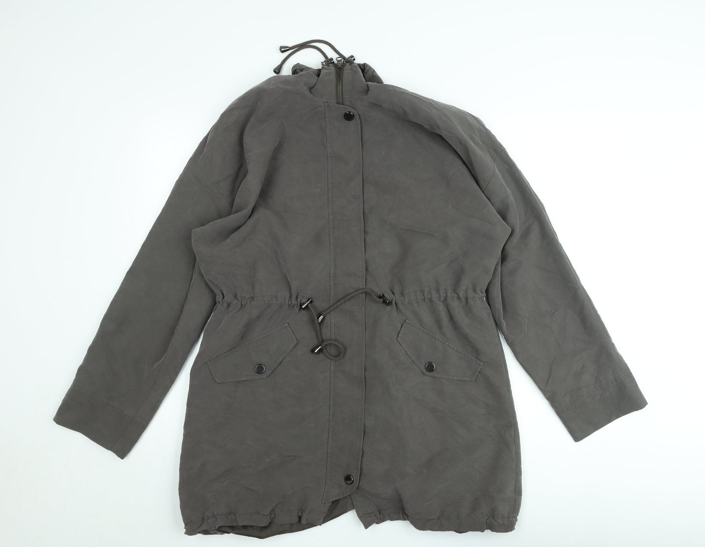 Laura Ashley Womens Grey Cotton Parka Coat Size 12 Hooded Long Jacket