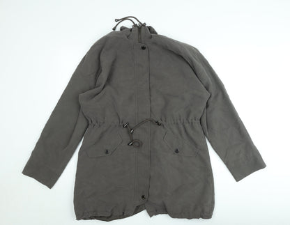 Laura Ashley Womens Grey Cotton Parka Coat Size 12 Hooded Long Jacket