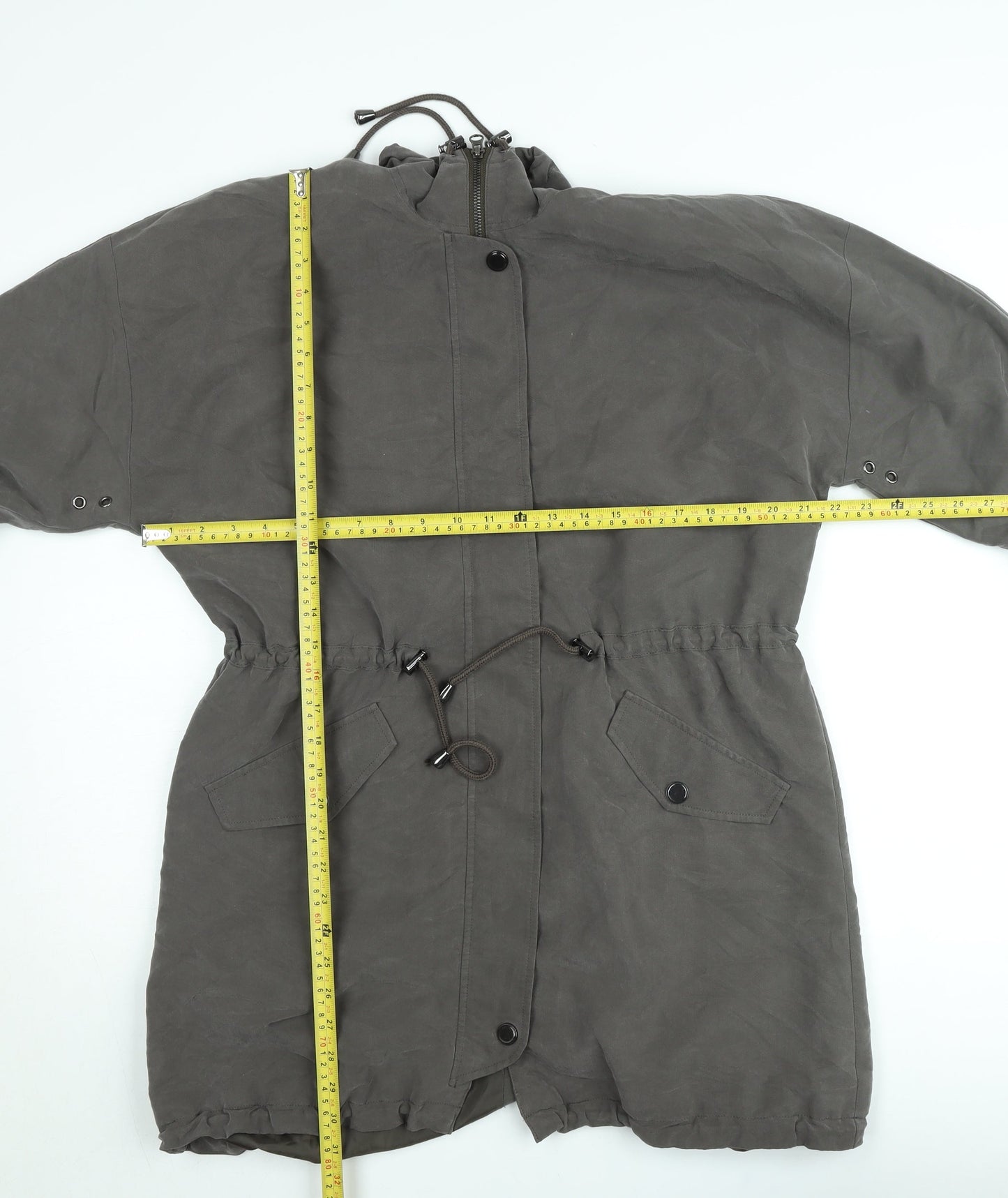 Laura Ashley Womens Grey Cotton Parka Coat Size 12 Hooded Long Jacket