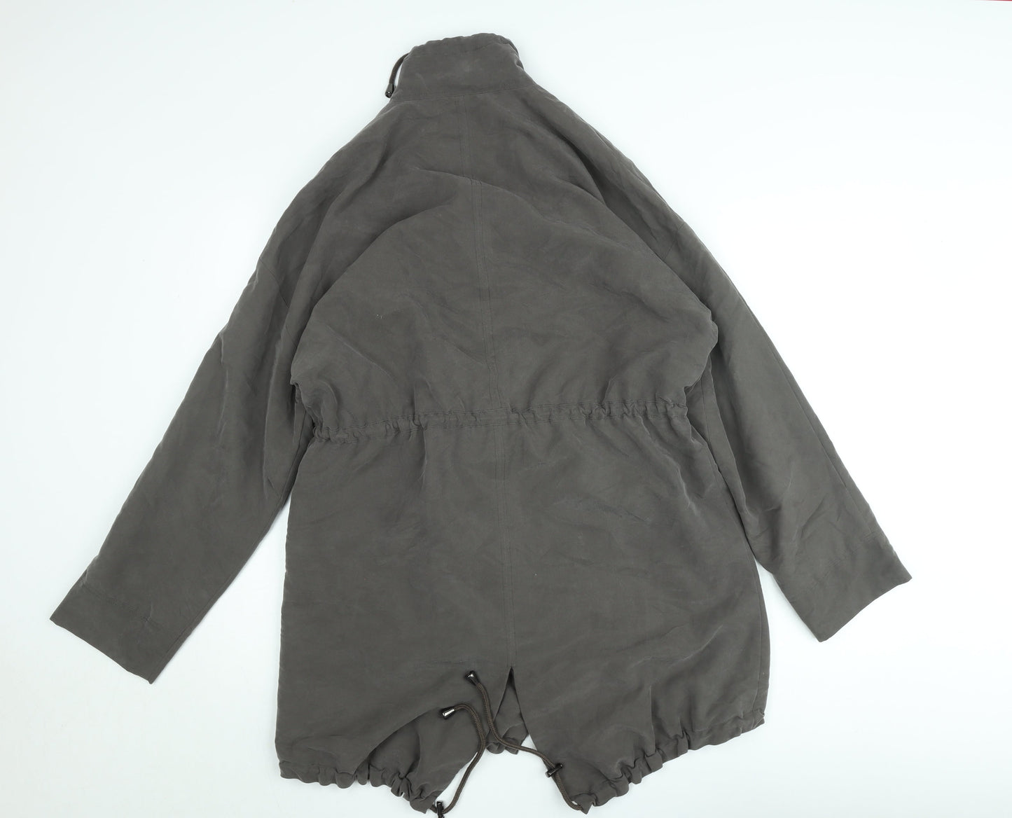 Laura Ashley Womens Grey Cotton Parka Coat Size 12 Hooded Long Jacket