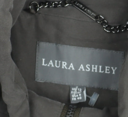 Laura Ashley Womens Grey Cotton Parka Coat Size 12 Hooded Long Jacket