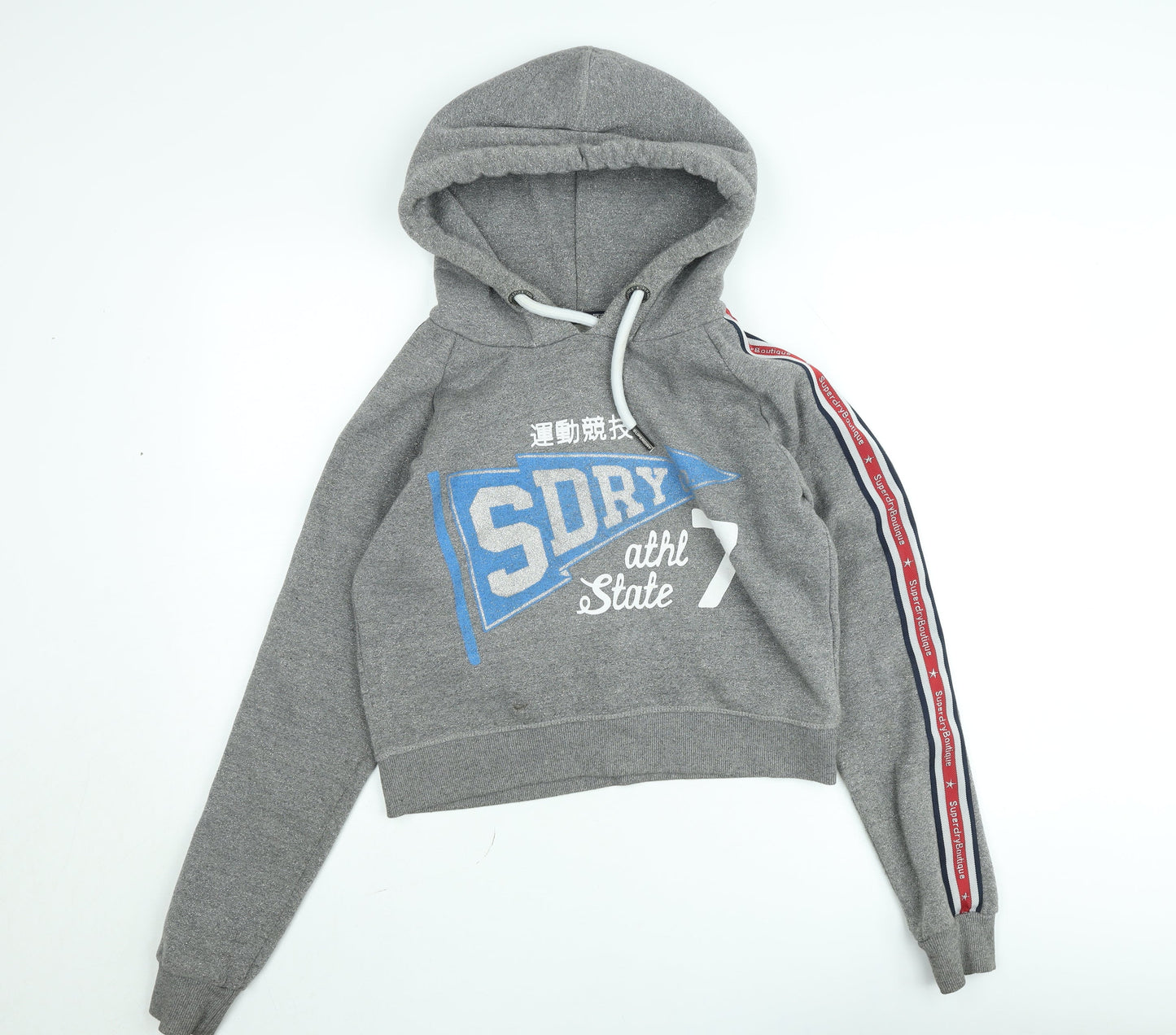 Superdry Girls Grey Pullover Hoodie 10 Years Graphic Hooded Sweatshirt