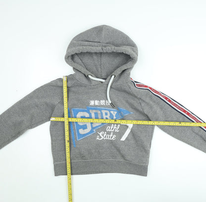 Superdry Girls Grey Pullover Hoodie 10 Years Graphic Hooded Sweatshirt