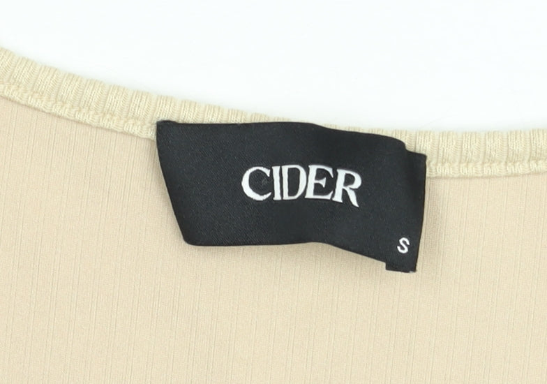 Cider Women’s Beige Ribbed Short Sleeve Square Neck Bodysuit Size S