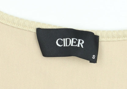 Cider Women’s Beige Ribbed Short Sleeve Square Neck Bodysuit Size S