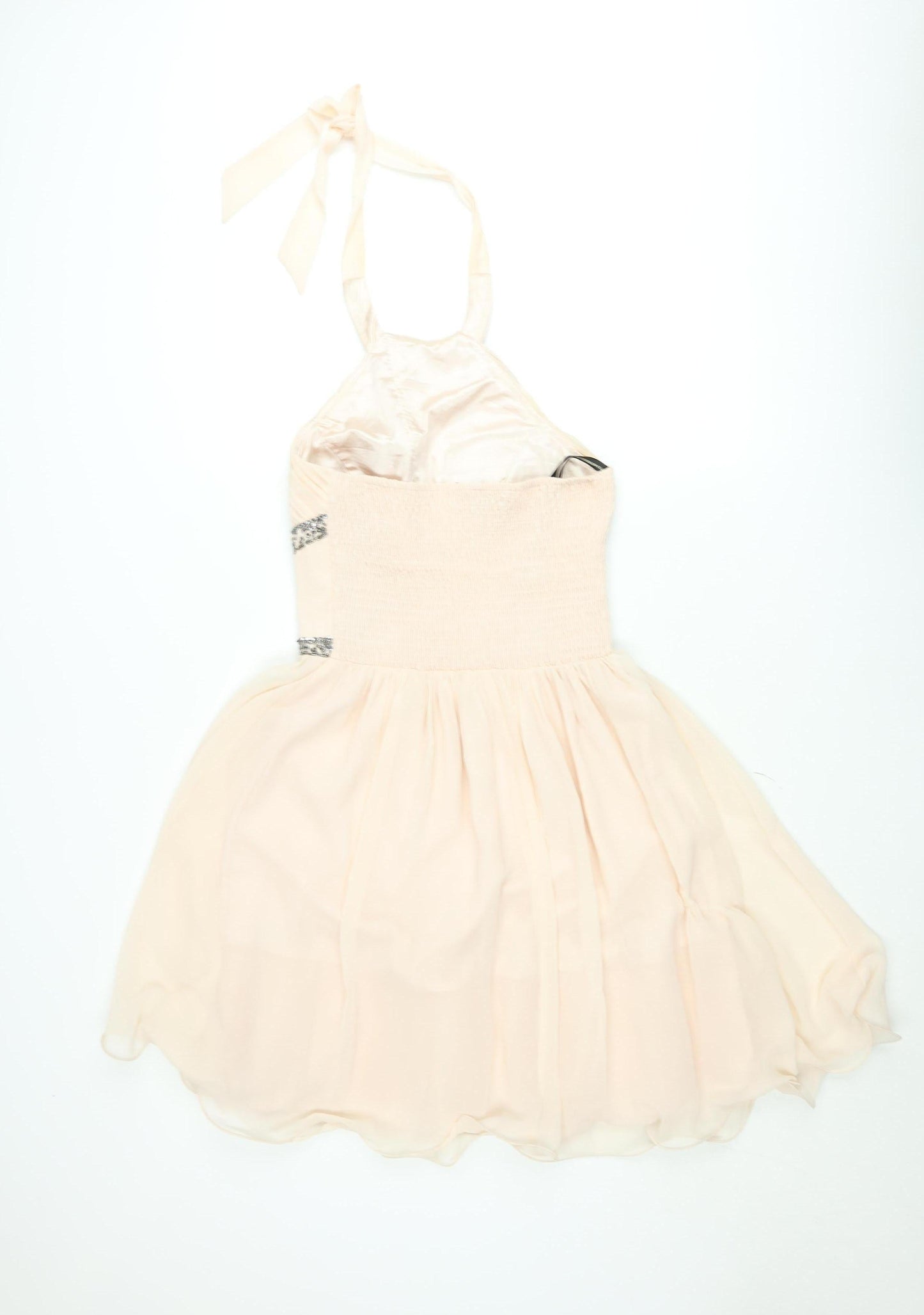 Little Mistress Womens Beige Halter Short A-Line Beaded Dress Size 12