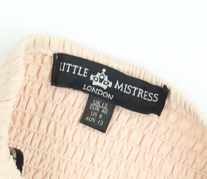 Little Mistress Womens Beige Halter Short A-Line Beaded Dress Size 12