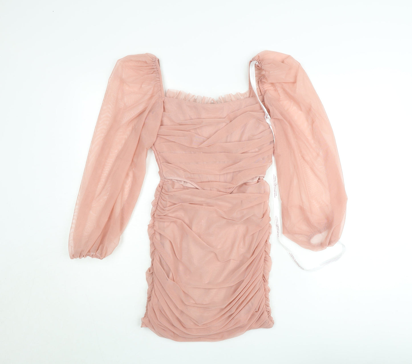 Missguided Women’s Pink Petite Size 8 Long Sleeve Ruched Bodycon Dress