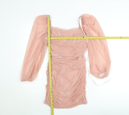 Missguided Women’s Pink Petite Size 8 Long Sleeve Ruched Bodycon Dress