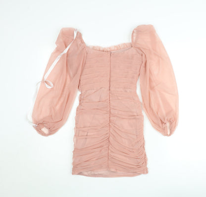 Missguided Women’s Pink Petite Size 8 Long Sleeve Ruched Bodycon Dress