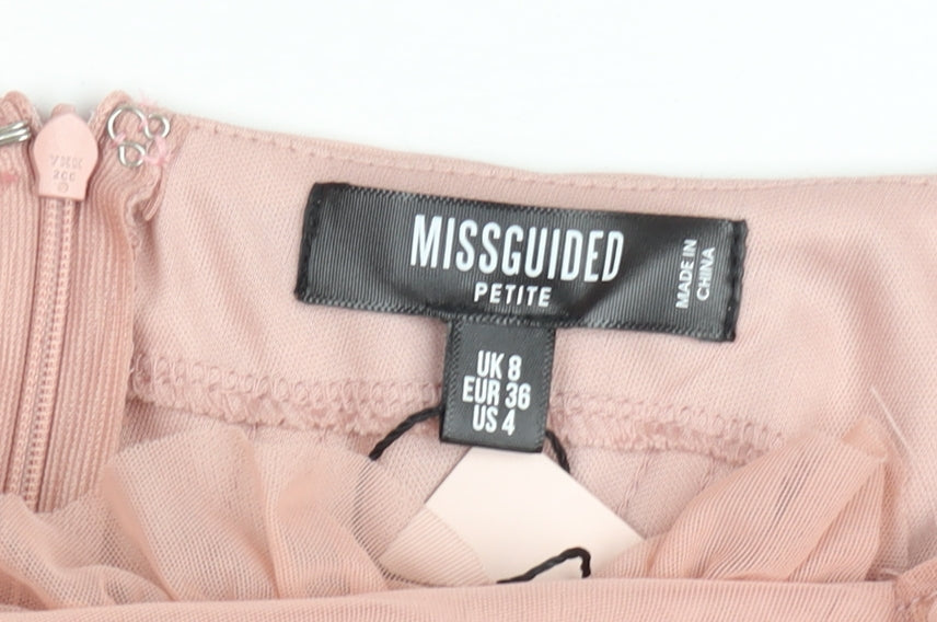 Missguided Women’s Pink Petite Size 8 Long Sleeve Ruched Bodycon Dress