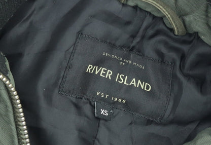 River Island Womens Green Parka Coat XS Hooded Fur Trim Winter Jacket