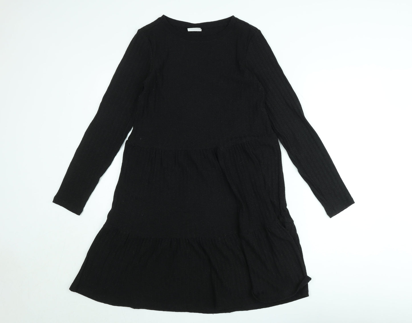 Vila Women Black Knit A-Line Dress XS Long Sleeve Round Neck
