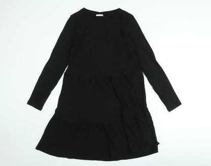 Vila Women Black Knit A-Line Dress XS Long Sleeve Round Neck