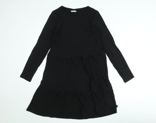 Vila Women Black Knit A-Line Dress XS Long Sleeve Round Neck