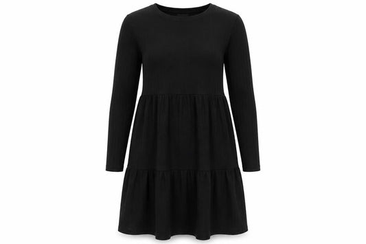 Vila Women Black Knit A-Line Dress XS Long Sleeve Round Neck