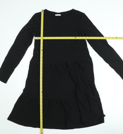 Vila Women Black Knit A-Line Dress XS Long Sleeve Round Neck