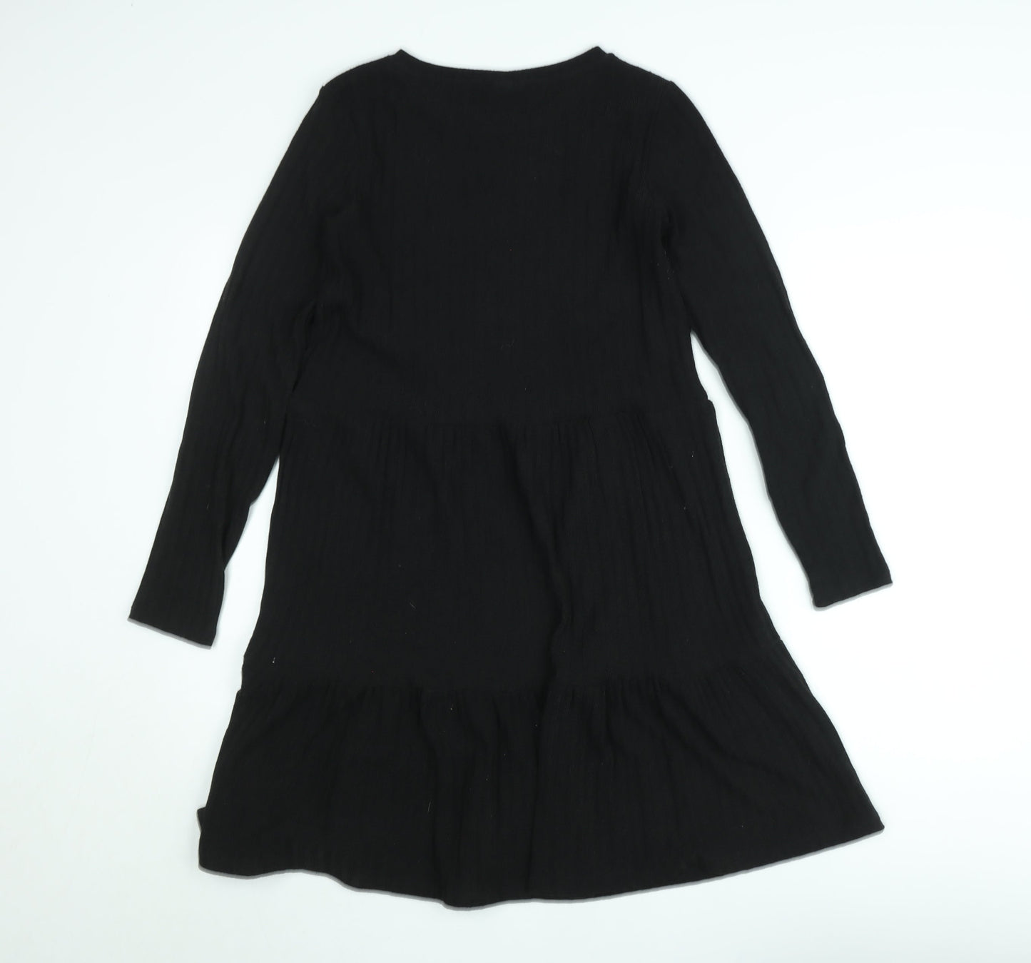 Vila Women Black Knit A-Line Dress XS Long Sleeve Round Neck