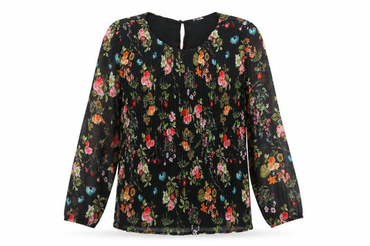 Sabrina Diamanti Women's Multicoloured Floral Chiffon Pleated Blouse L