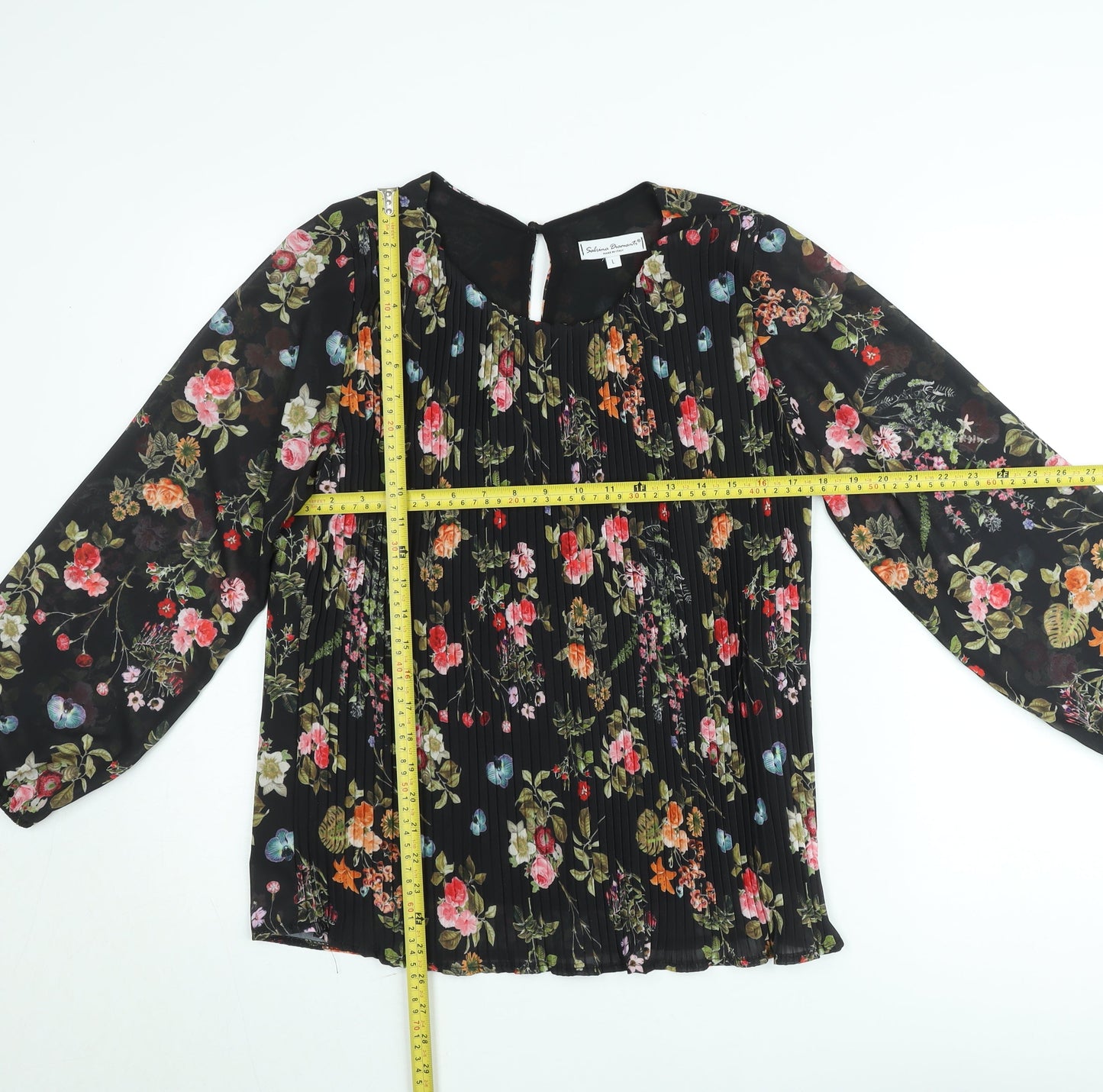 Sabrina Diamanti Women's Multicoloured Floral Chiffon Pleated Blouse L