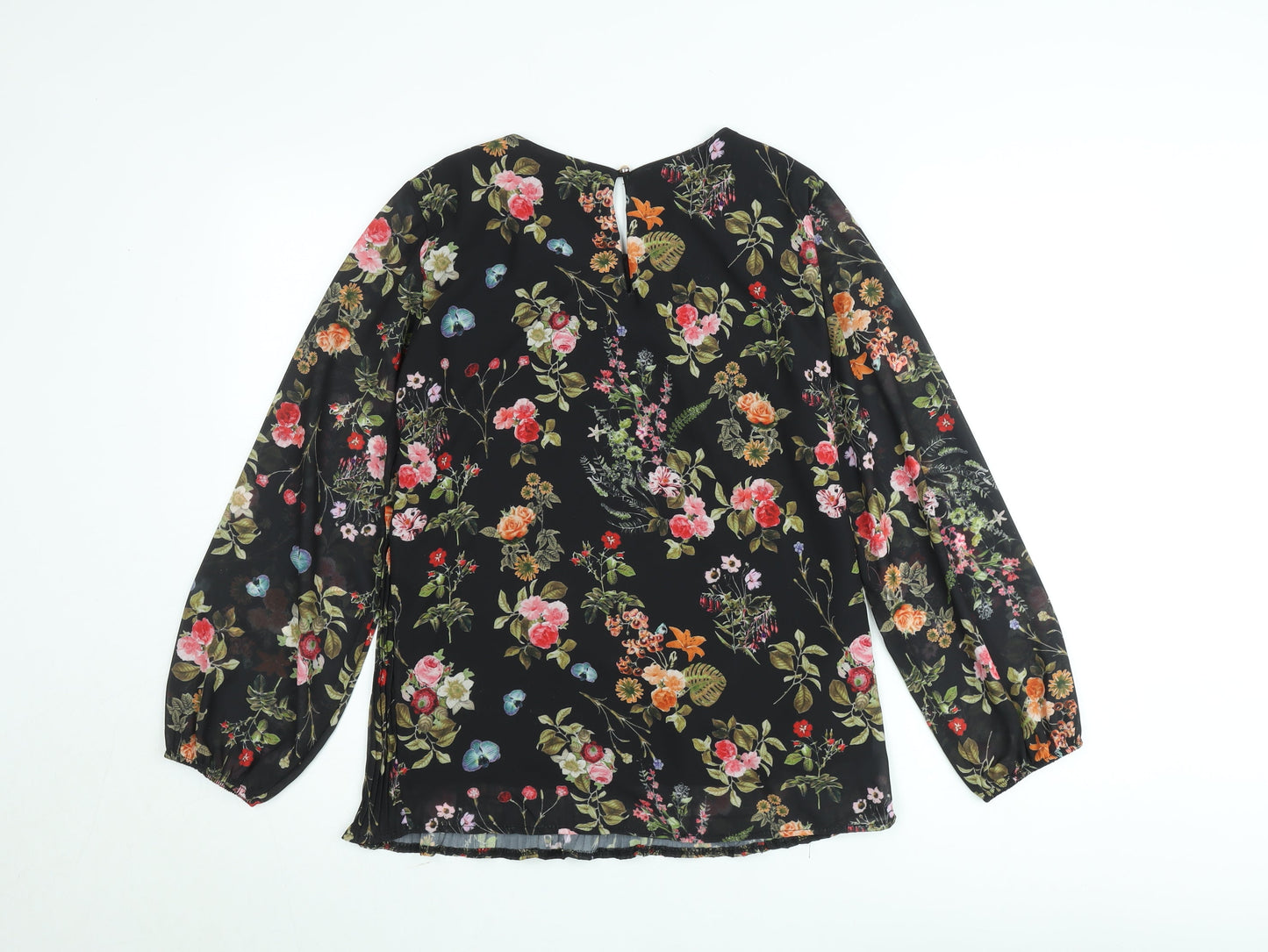 Sabrina Diamanti Women's Multicoloured Floral Chiffon Pleated Blouse L