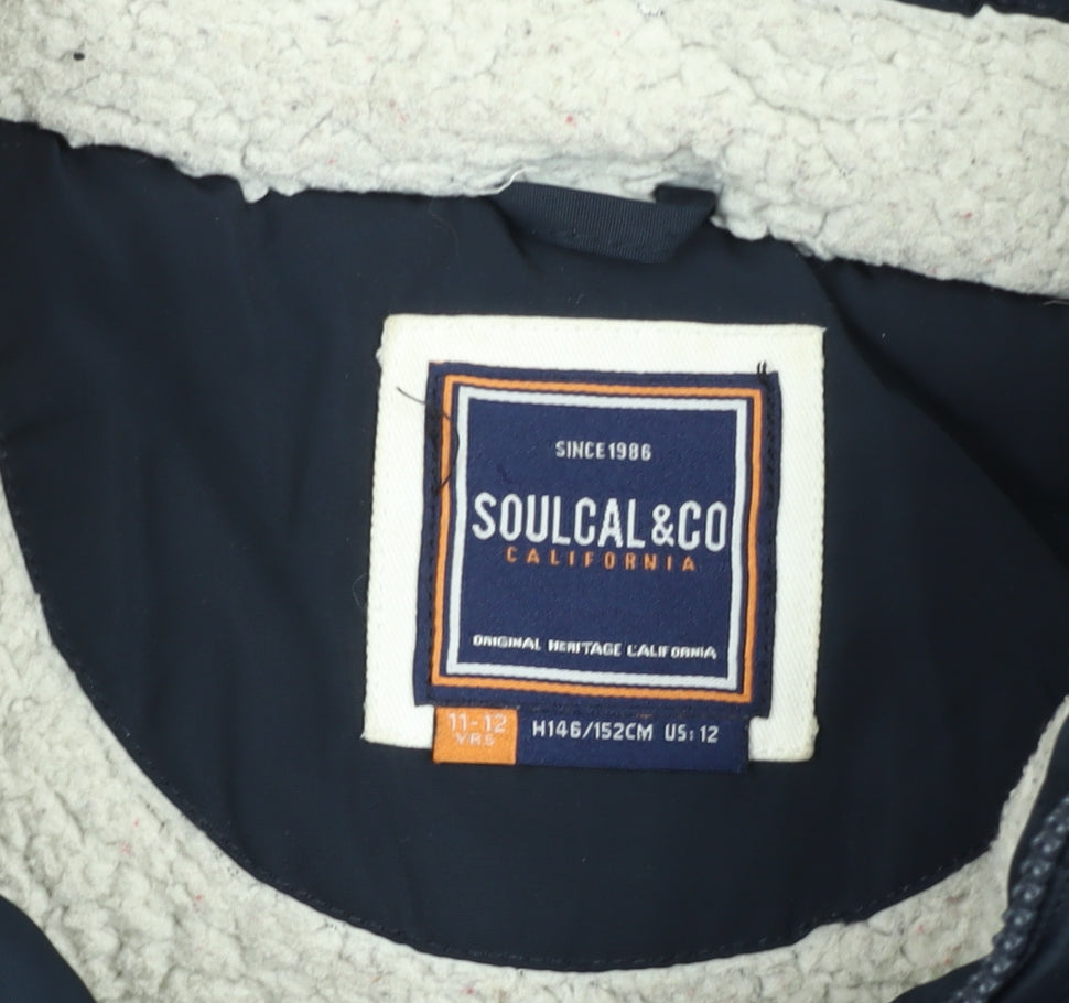 SoulCal & Co Teens Blue Hooded Puffer Jacket 164cm Winter Lined