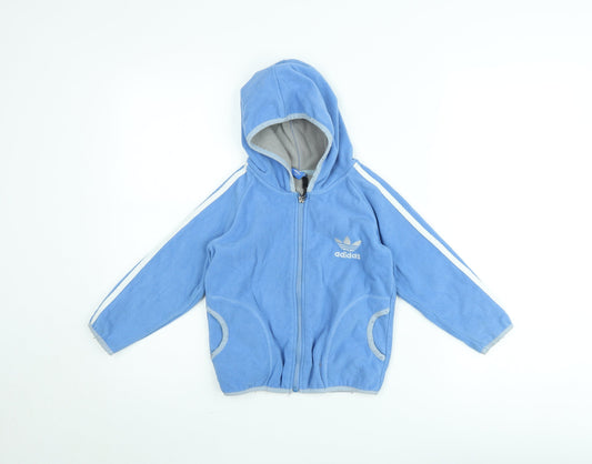 Adidas Boys Blue Hooded Full Zip Track Jacket 6-7 Years Fleece Lined